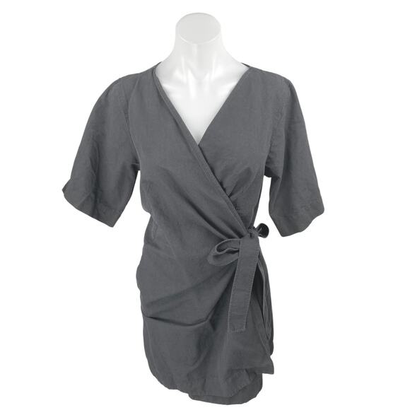 COS Women's Black Short Sleeve V Neck Sheath Tie Bow Wrap Mini Dress Size XS - Picture 1 of 3